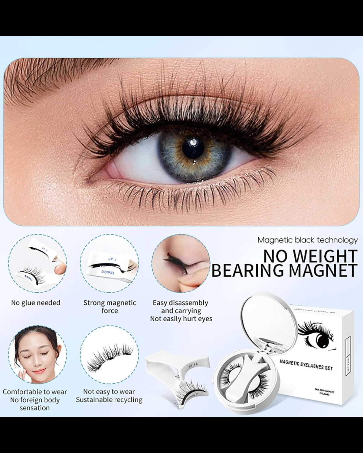 Magnetic False Eyelashes Kit with Applicator