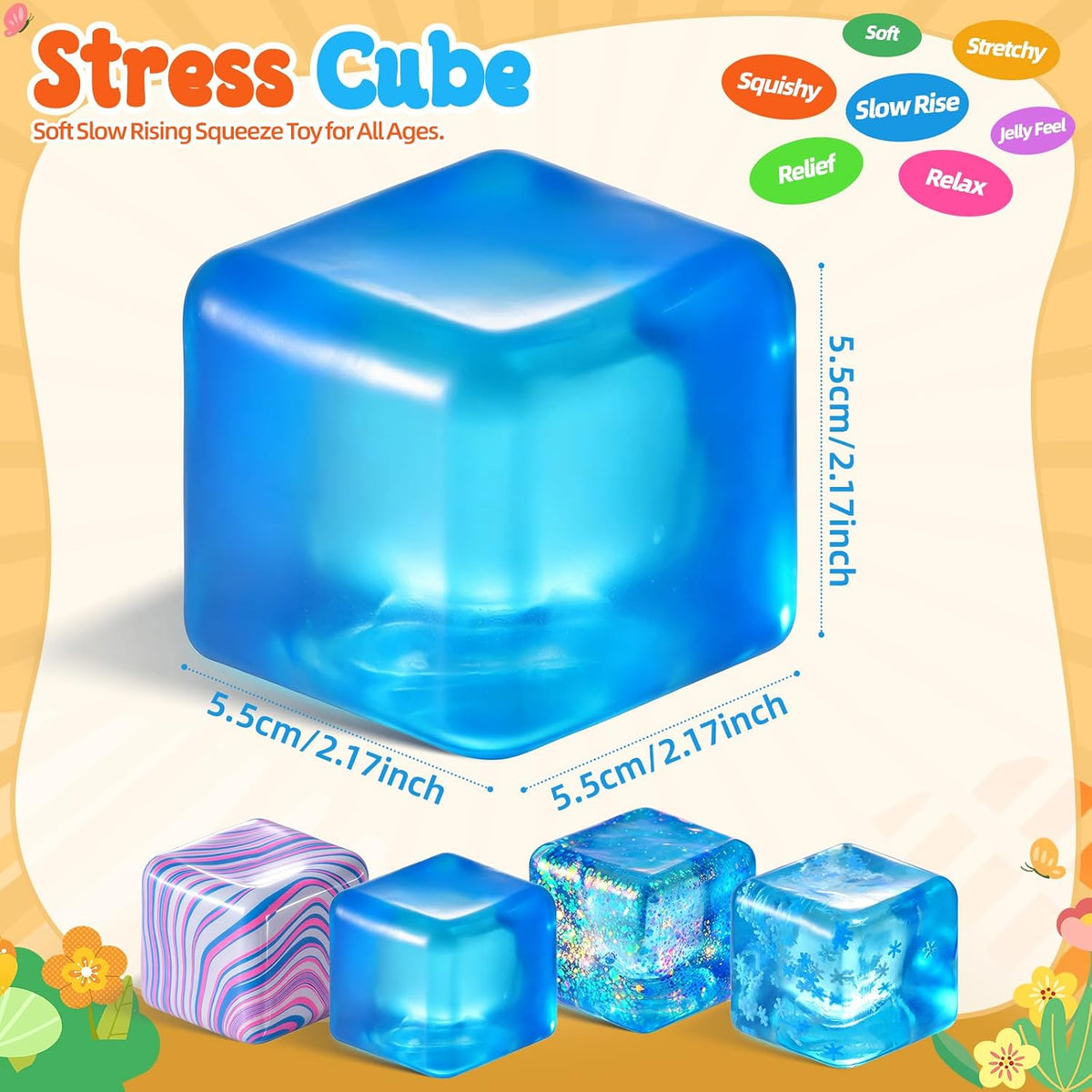 Squishy Stress Cube – Soft Sensory Squeeze Fidget Toy
