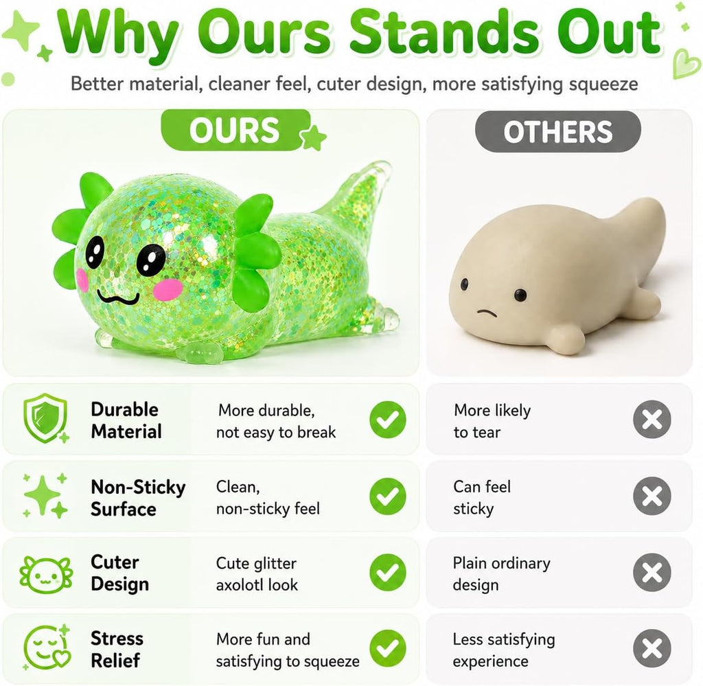Glitter Axolotl Squishy Toy – Slow-Rising Sensory Fidget Toy