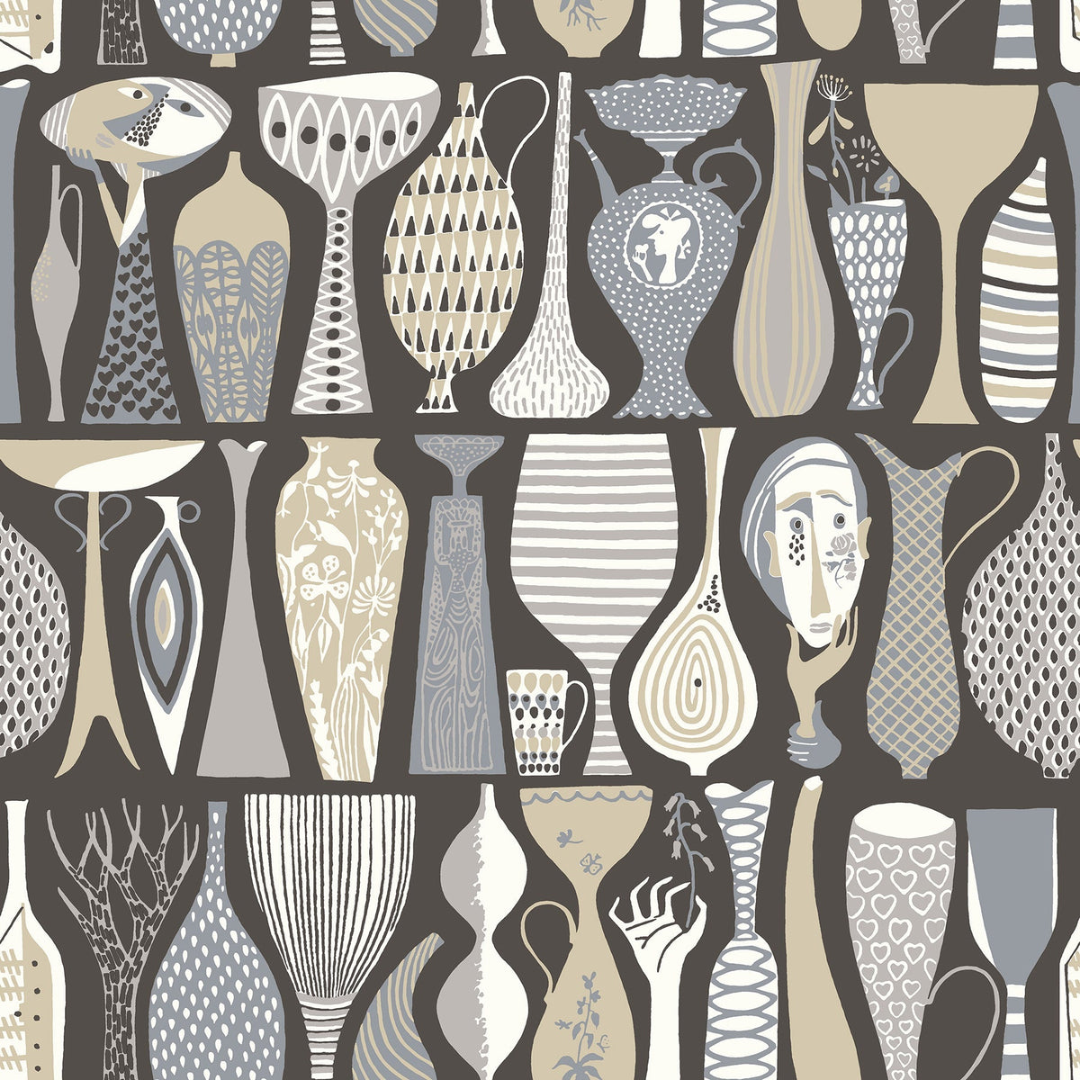 Wall Vision WV1758 Black Pottery Folk Wallpaper