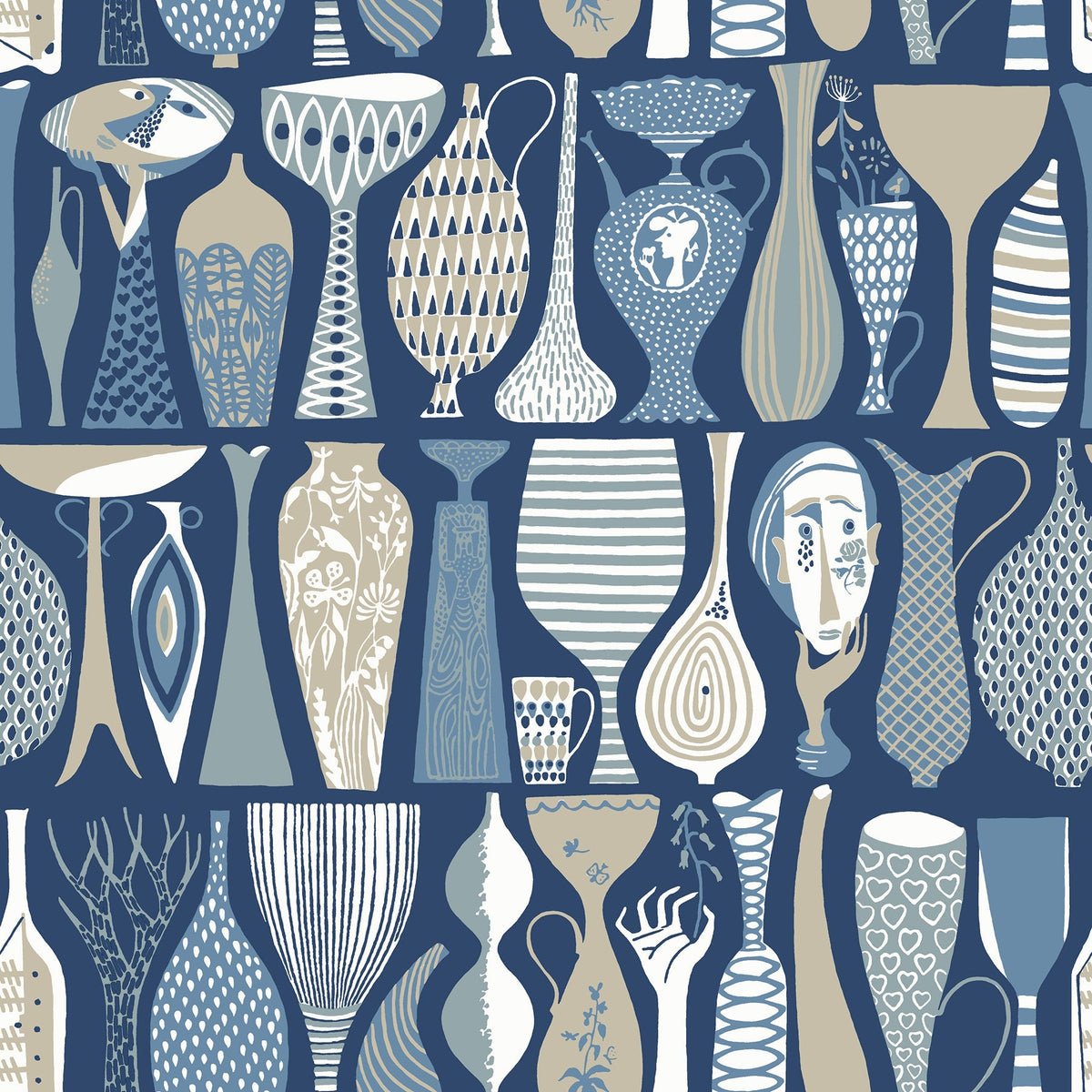 Wall Vision WV1759 Pottery Blue Folk Wallpaper